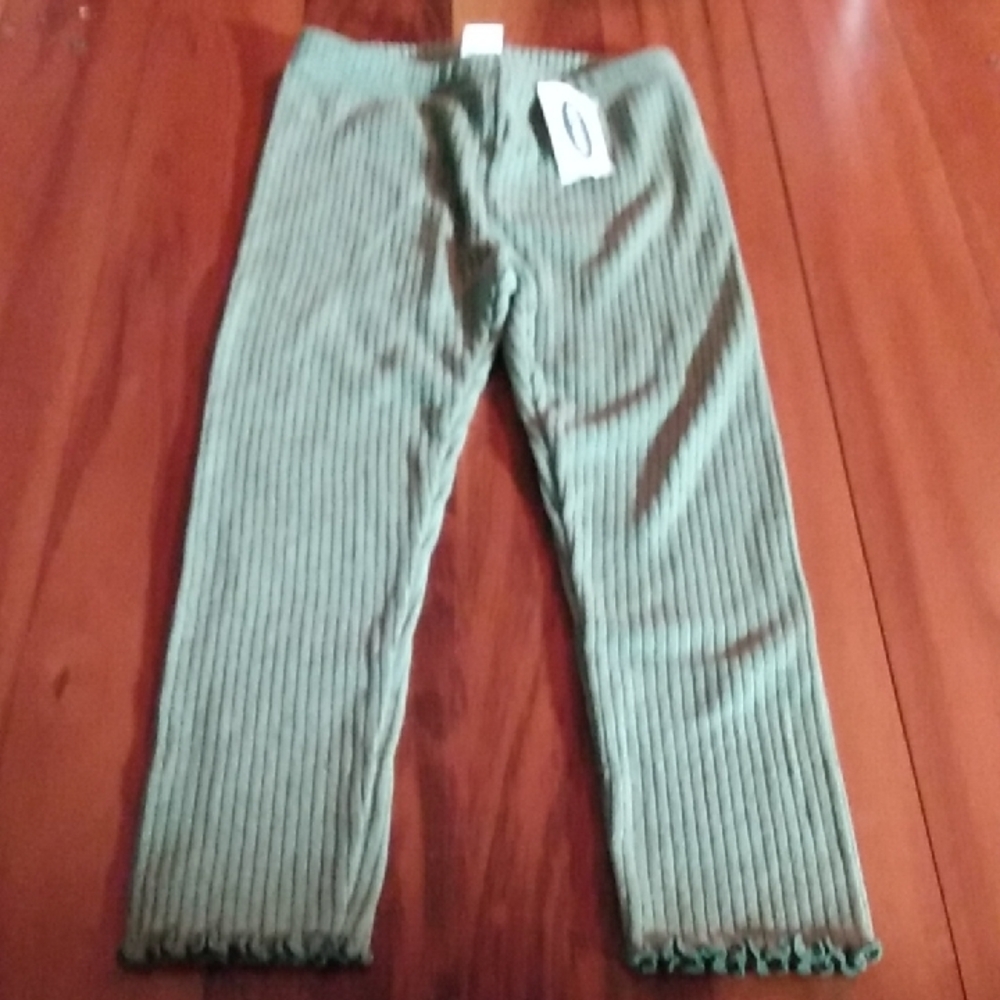 NWT Old Navy 3T Baby Girls Olive Green Ruffle Detail Ribbed Leggings